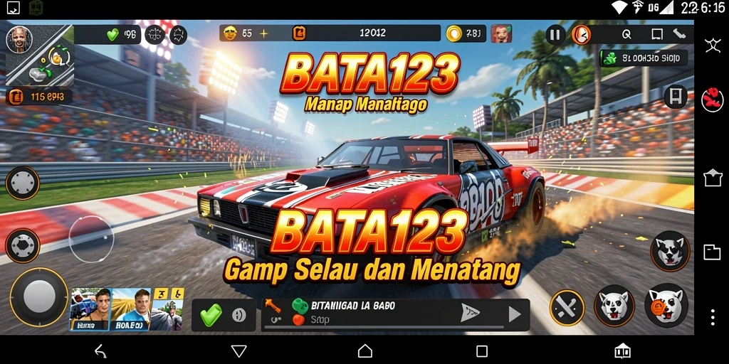 Screenshot menunjukkan aksi balapan seru dalam BATA123.