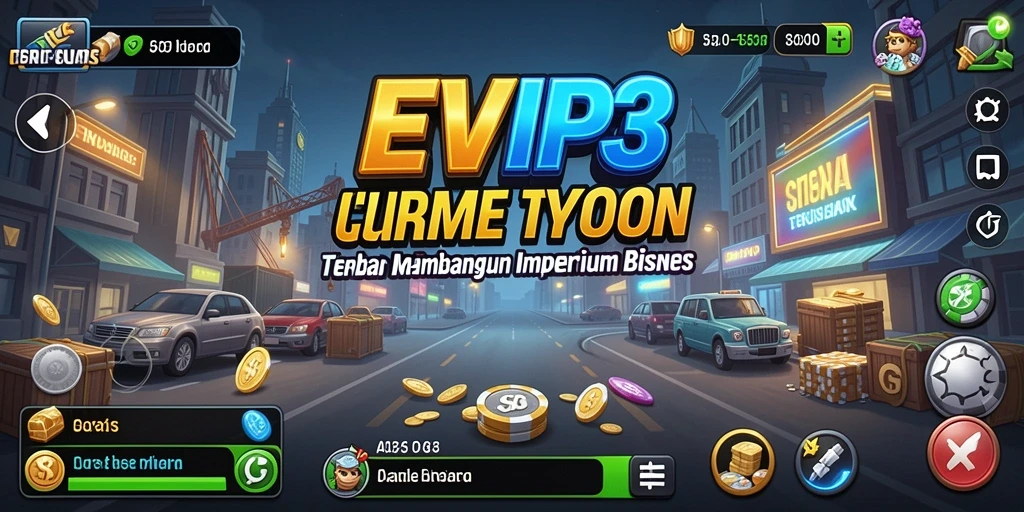Tampilan gameplay <strong>EVIP3</strong> yang menggambarkan manajemen bisnis yang menarik.