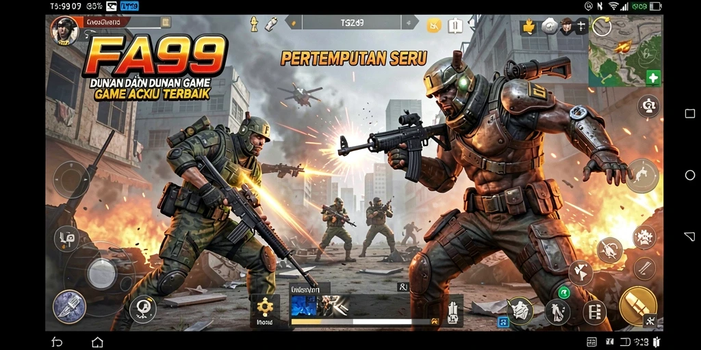 Screenshot FA99 menunjukkan aksi seru penuh adrenalin dalam pertempuran.