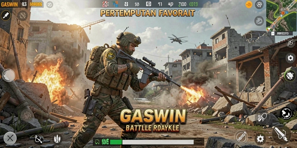Screenshot GASWIN menunjukkan momen menegangkan di medan pertempuran Battle Royale.