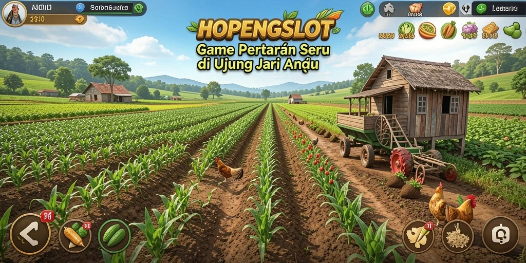 Screenshot HOPENGSLOT menampilkan aktivitas bertani yang seru dan menantang.