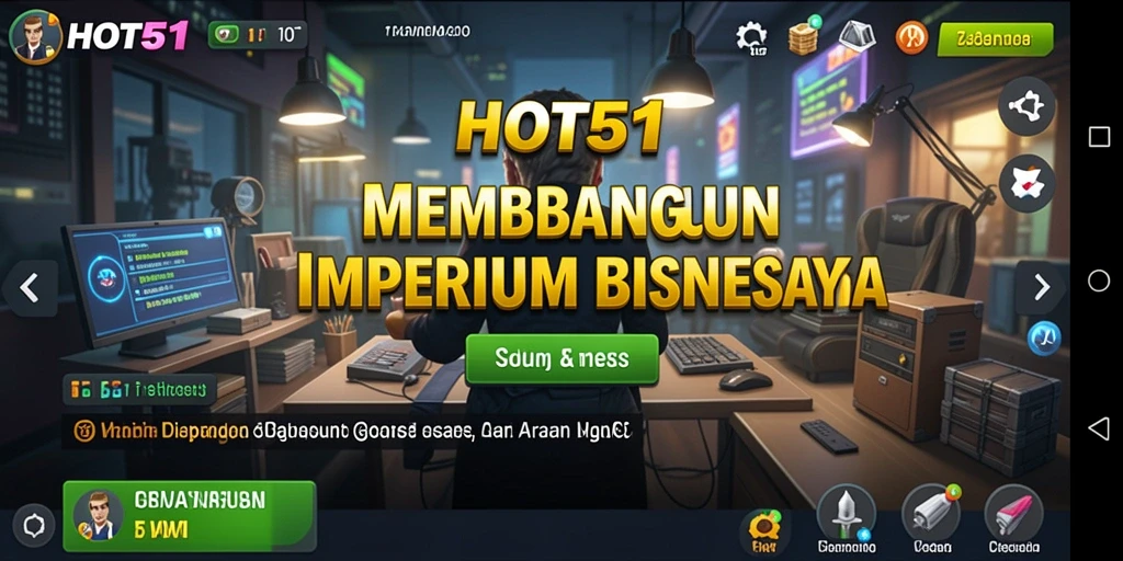 Tampilkan gameplay HOT51 yang melibatkan manajemen bisnis yang menarik.