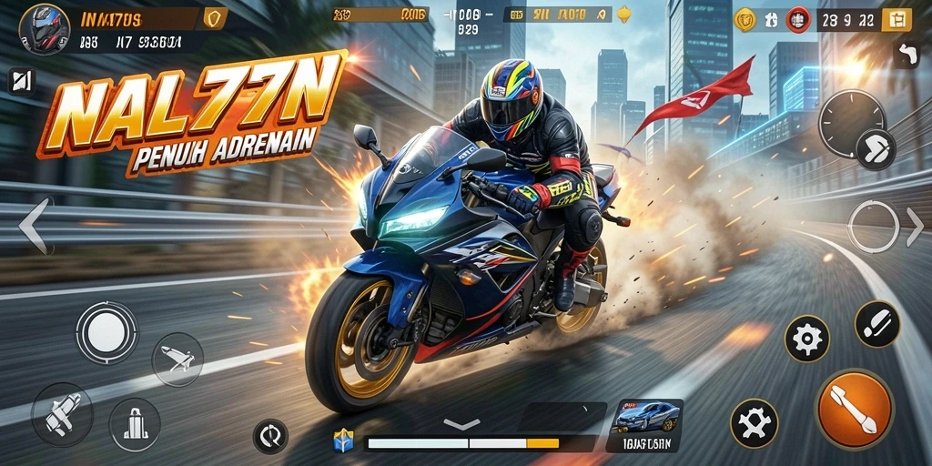 Gameplay mendebarkan dengan balapan motor yang cepat.