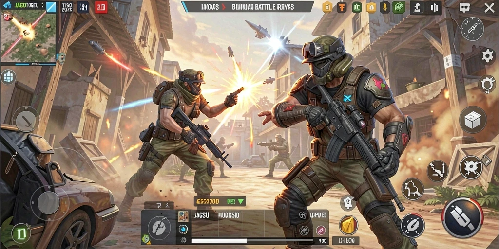 Screenshot JAGOTOGEL menampilkan aksi seru di arena Battle Royale.