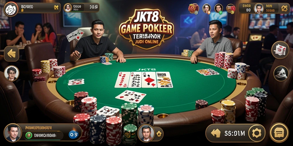 Tampilan gameplay poker yang menegangkan dan menarik dari JKT8.