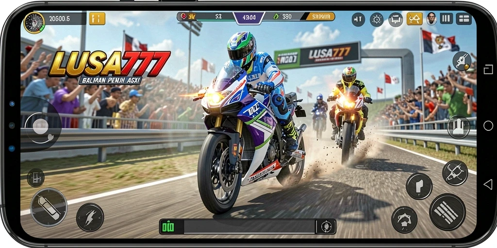 Tampilan gameplay LUSA777 dengan balapan motor yang mendebarkan.