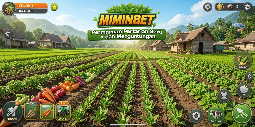 Tampilan menarik dari gameplay MIMINBET saat bertani dan merawat hewan.