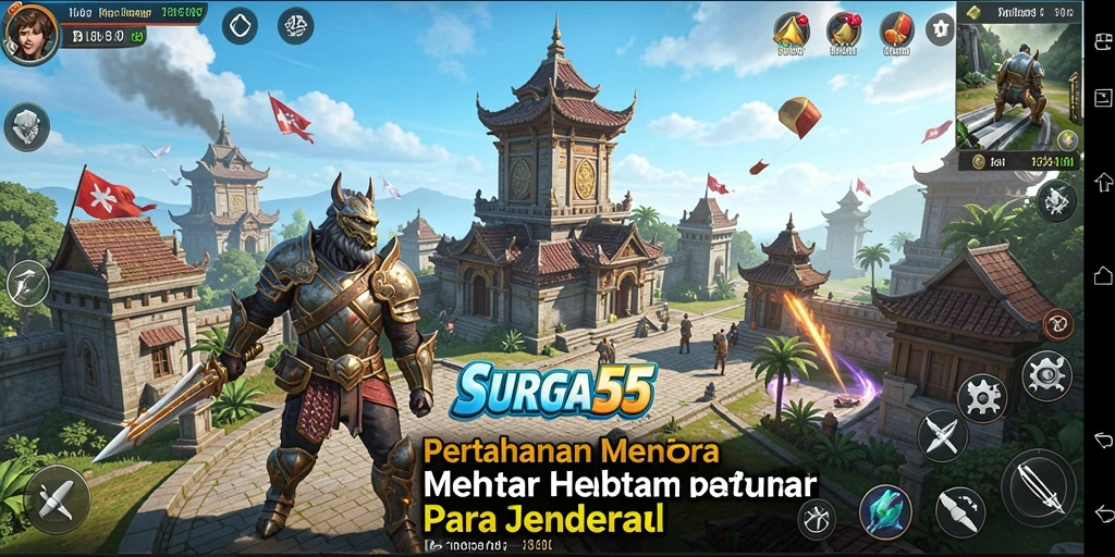 Tampilkan gameplay menegangkan di SURGA55 dengan pertahanan menara.