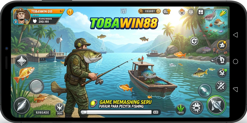 Tampilan gameplay TOBAWIN88 yang menampilkan aksi memancing yang mendebarkan.